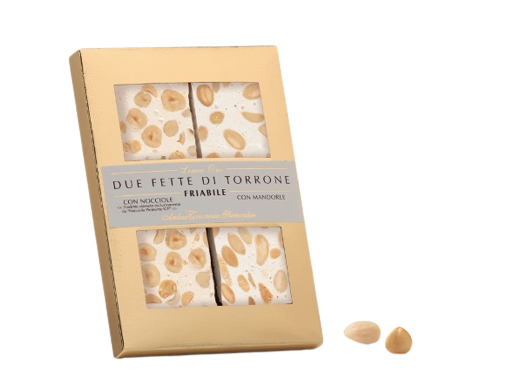 Nougat croquant aux noisettes et amandes, réalisé uniquement à partir des noisettes du Piémont IGP.