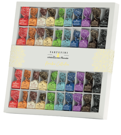 Saveurs: Chocolat au lait, Pistaches de Bronte croquantes, Bianco Dolce, Dolce, Gianduja onctueux, Caramel et Noisettes Salées, Cappuccino, Chocolat au Lait et Noisettes Salées, Chocolat Noir 70%, Chocolat Extra Noir
