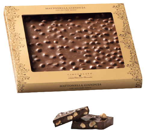Chocolat au lait gianduja, éclats de noisettes du Piémont